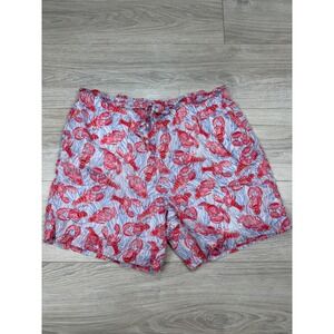 Talbots Womens Red Lobster Coral Print Cotton Shorts Elastic Waist Size M